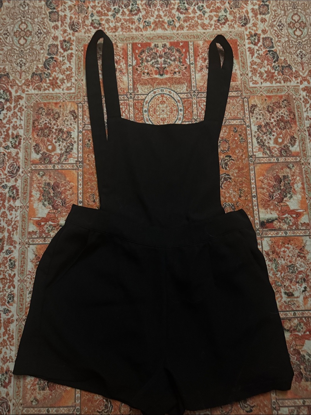 Black Short Overall Romper with Bib Front